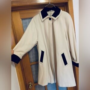 Cream almost white with black Belgium A line coat size 14 cad